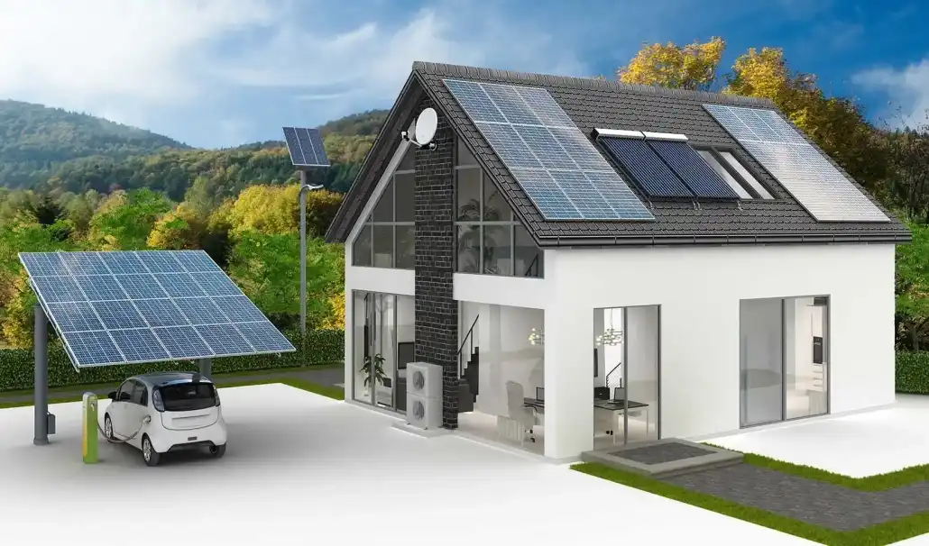 Neues Haus mit Photovoltaikanlage und moderner Elektroinstallation 