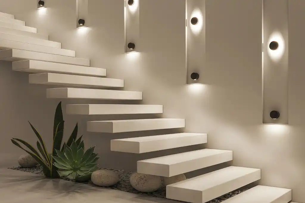 Steuerung der Beleuchtung Treppe im Haus mit moderner Beleuchtung